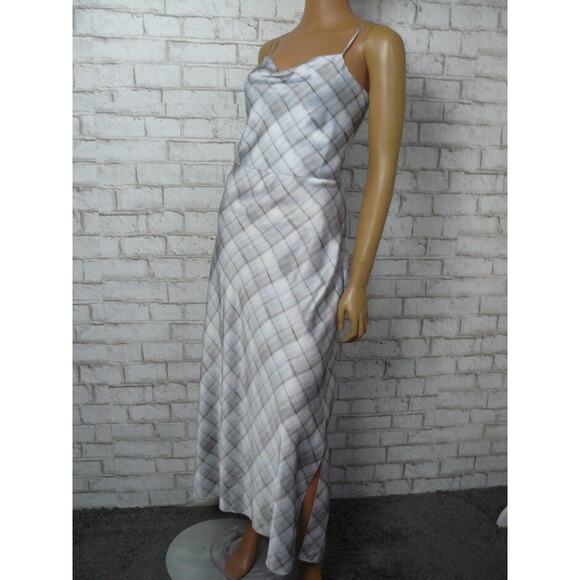 $345 Vince Powder Blue Hazy Plaid Cowl Neck Satin Slip Dress 12 NEW - Picture 7 of 12